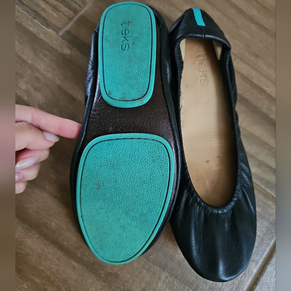 Tieks Black Flats with Teal Soles